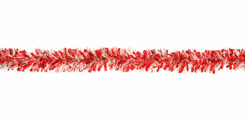 Red and silver Christmas tinsel decoration isolated