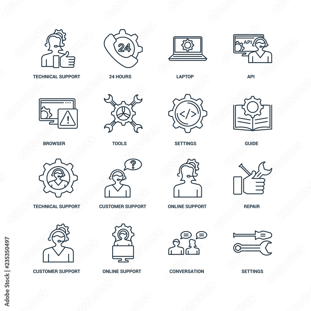Poster set of 16 universal editable icons. includes elements such as se