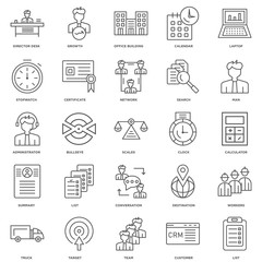 25 linear icons related to List, Calculator, Man, Growth, Truck,