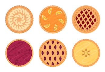 Set of fruit pies. Isolated on white background. Vector illustration.  © alazur