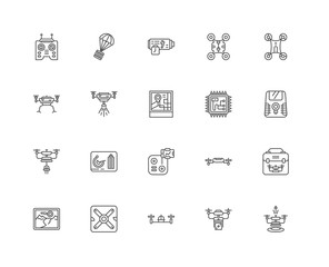 Simple Set of 20 Vector Line Icon. Contains such Icons as drone,