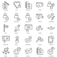 25 linear icons related to Bad review, List, Quotes, Review, Med