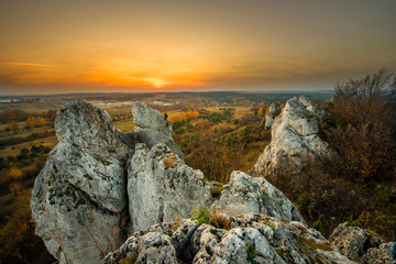 Fototapeta na wymiar Landscape of sunset at Jura Krakowsko-Czestochowska in Poland