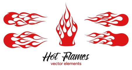 Red flame elements set - obrazy, fototapety, plakaty