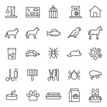 Pets Icon Set. Veterinary, Linear Icons. Line With Editable Stroke