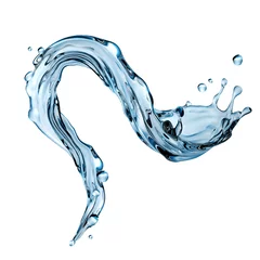 Foto auf Alu-Dibond 3d render, abstract water design element, illustration, wavy splashing, blue liquid splash isolated on white background © wacomka