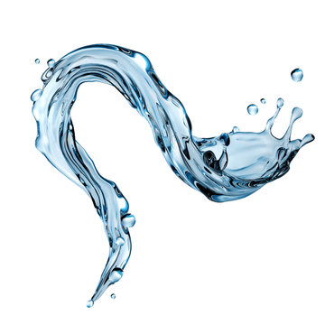 3d render, abstract water design element, illustration, wavy splashing, blue liquid splash isolated on white background