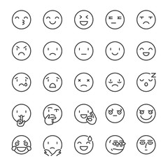 Emoji, icon set. Smile, linear icons. Includes positive, negative emotions and such as refusal, silence, thinking etc. Line with editable stroke