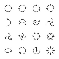 Circular arrows, icon set. linear signs. Line with editable stroke