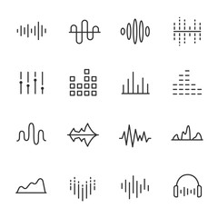 Equalizer, icon set. Sound wave, linear icons. Line with editable stroke