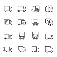 Deurstickers Truck, icon set. lorry, linear icons. Line with editable stroke © Matsabe