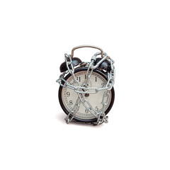 chained alarm clock isolated with clipping path