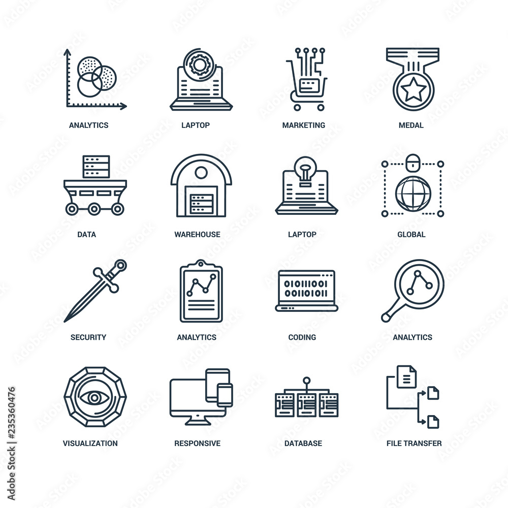 Poster set of 16 universal editable icons. includes elements such as fi