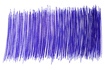 a stroke of a blue pen. hand drawn on paper, isolated element on white background. pen strokess
