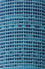 Glass facades of skyscrapers in sunny day. Moscow city. Building background