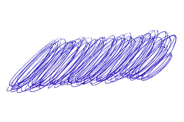 Obraz na płótnie Canvas a stroke of a blue pen. hand drawn on paper, isolated element on white background. pen strokess