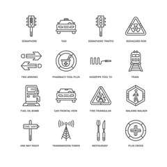 Simple Set of 16 Vector Line Icon. Contains such Icons as Semaph