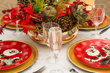 Christmas table setting for celebration at home.