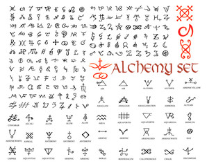 Large set of alchemical symbols isolated on white. Hand drawn elements for design. © zgurski1980