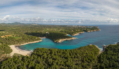 Aerial view of award winning S'Aramador Beach in the South-East of Mallorca island