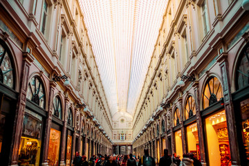 Brussels, Kingdom of Belgium. Royal Saint-Hubert Galleries is beautiful and elegant landmark in...