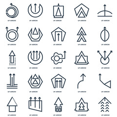 Set Of 25 outline icons such as Up arrow, arrow line icon