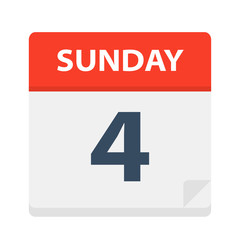 Sunday 4 - Calendar Icon. Vector illustration of week day paper leaf.
