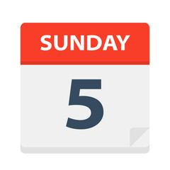 Sunday 5 - Calendar Icon. Vector illustration of week day paper leaf.