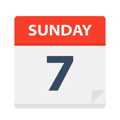 Sunday 7 - Calendar Icon. Vector illustration of week day paper leaf.