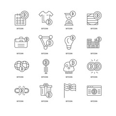 16 linear icons related to Bitcoin, undefined, Bitcoin line sign