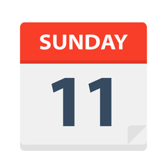 Sunday 11 - Calendar Icon. Vector illustration of week day paper leaf.