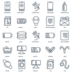 Set Of 25 outline icons such as Leo, File, Monitor, Laundry, Sat