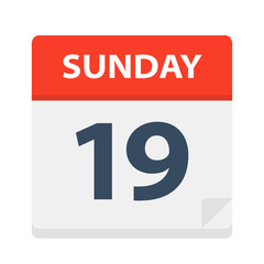 Sunday 19 - Calendar Icon. Vector illustration of week day paper leaf.