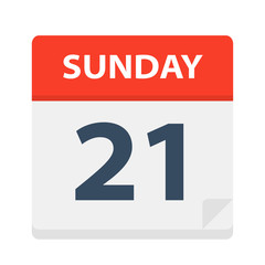 Sunday 21 - Calendar Icon. Vector illustration of week day paper leaf.