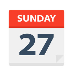 Sunday 27 - Calendar Icon. Vector illustration of week day paper leaf.