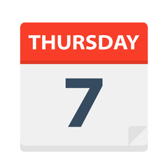 Thursday 7 - Calendar Icon. Vector illustration of week day paper leaf.