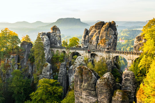 S&auml;chsische Schweiz, Basteibr&uuml;cke zum Sonnenaufgang