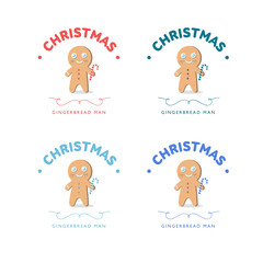 Christmas gingerbread man with candy, flat vector illustration, new year, cartoon, Illustration of a happy xmas gingerbread man, logo template