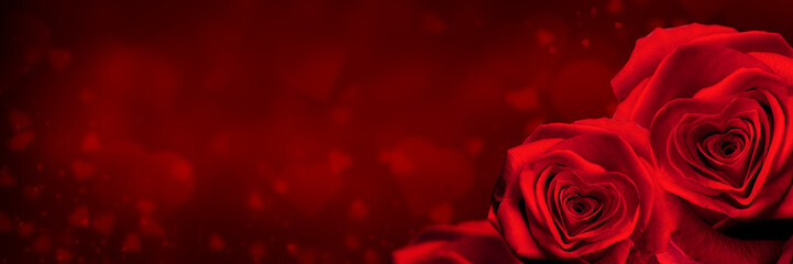 Valentine Invitation With Two Red Roses And Heart Shape Petals 