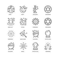 Simple Set of 16 Vector Line Icon. Contains such Icons as Firewo