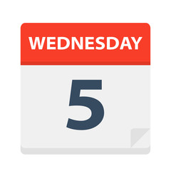 Wednesday 5 - Calendar Icon. Vector illustration of week day paper leaf.