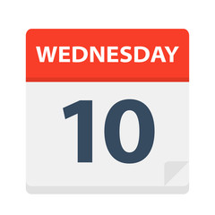Wednesday 10 - Calendar Icon. Vector illustration of week day paper leaf.