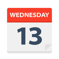 Wednesday 13 - Calendar Icon. Vector illustration of week day paper leaf.