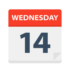 Wednesday 14 - Calendar Icon. Vector illustration of week day paper leaf.