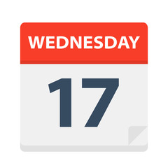 Wednesday 17 - Calendar Icon. Vector illustration of week day paper leaf.