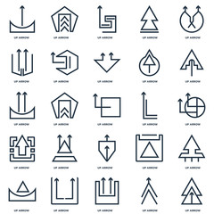 Set Of 25 outline icons such as Up arrow, arrow line icon