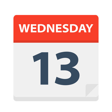 Wednesday 13 - Calendar Icon. Vector Illustration Of Week Day Paper Leaf.