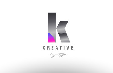 k silver grey metal metallic gradient alphabet letter logo icon design