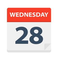 Wednesday 28 - Calendar Icon. Vector illustration of week day paper leaf.