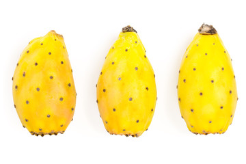 yellow prickly pear or opuntia isolated on a white background. Top view. Flat lay